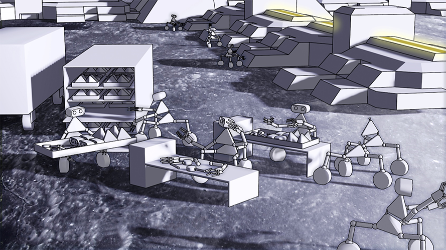 integrated control of base construction with multiple robots